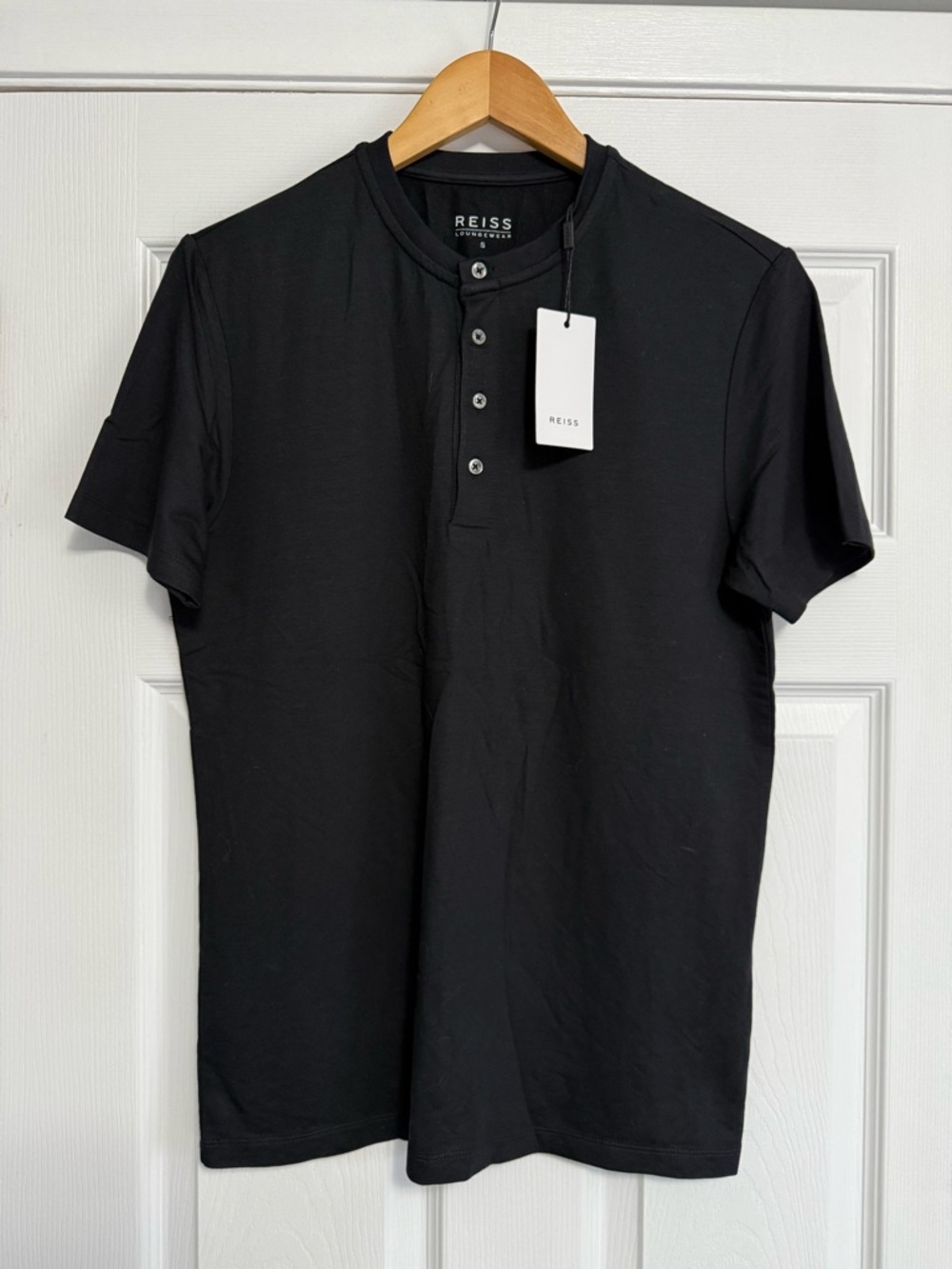REISS Harry Short Sleeve Jersey Henley T Shirt, Black